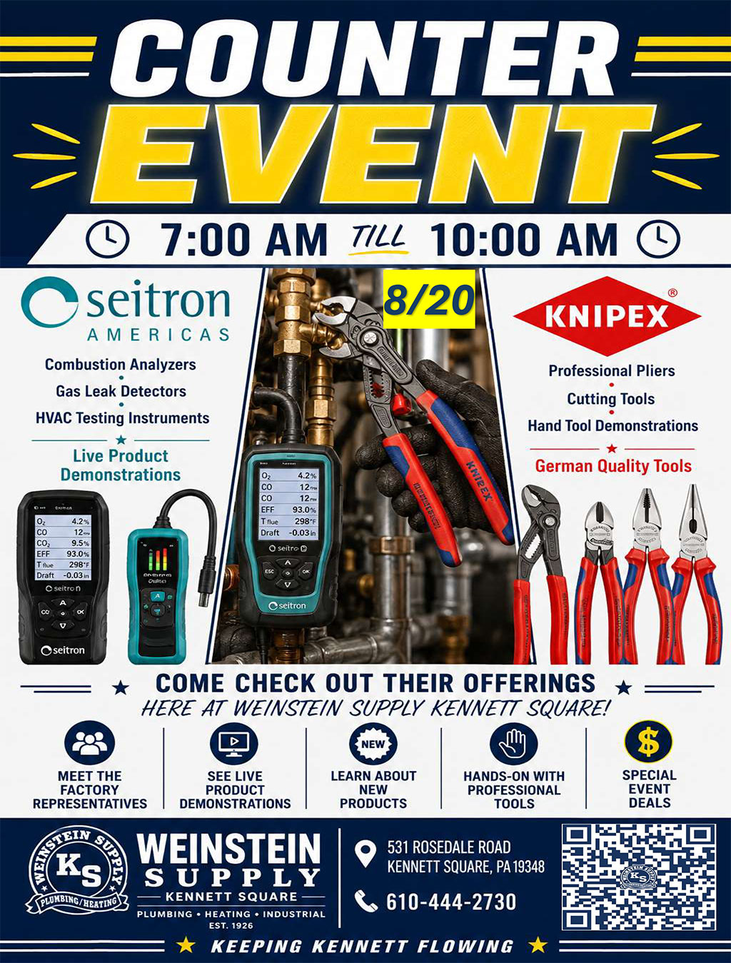 Knipex & Seitron counter event 8/20 7-10am Sales event- low price on these lines